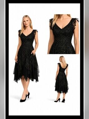 VINTAGE 80s Nuance Black/Gold Tulle Dress.